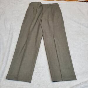 Lands End Brown Greige Wool Straight Leg Office Pleated Dress Pant Trouser 35x31